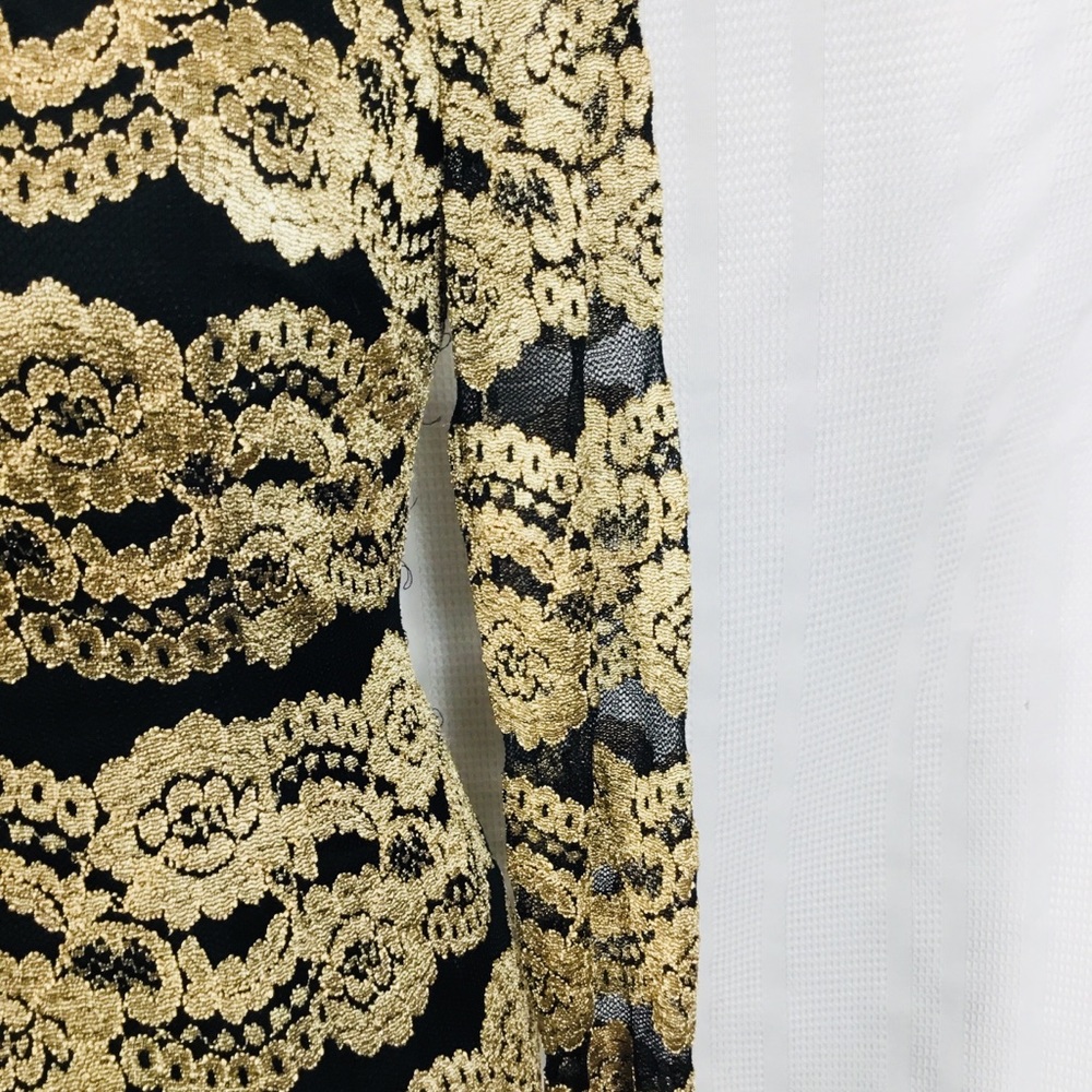 Cremieux Black & Gold‎ Lace Dress Long Sleeve Size2 - Picture 5 of 14